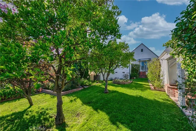 a view of a house with a backyard and a tree