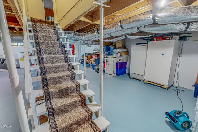 a view of a storage room with gym equipment