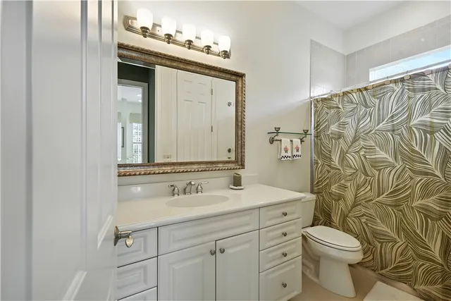 a bathroom with a sink vanity mirror and toilet