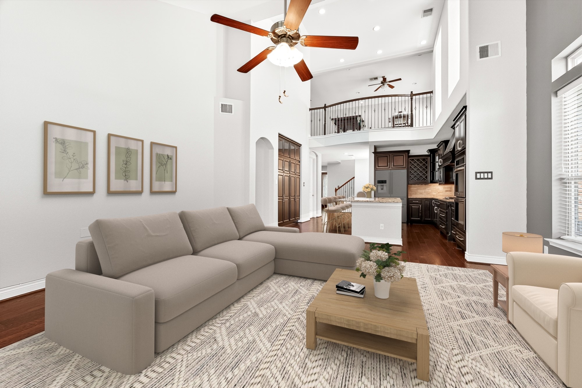 24122 Valencia Ridge Lane Katy, TX 77494 - Photo 20 of 48 a living room with furniture kitchen view and a chandelier