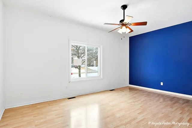 a view of a room with a window