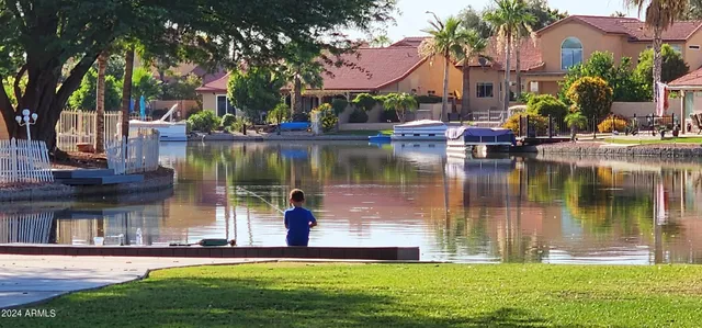 a view of a house with a yard and potted plants