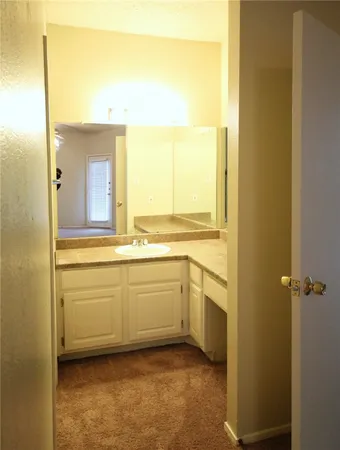 a bathroom with a sink and a large mirror
