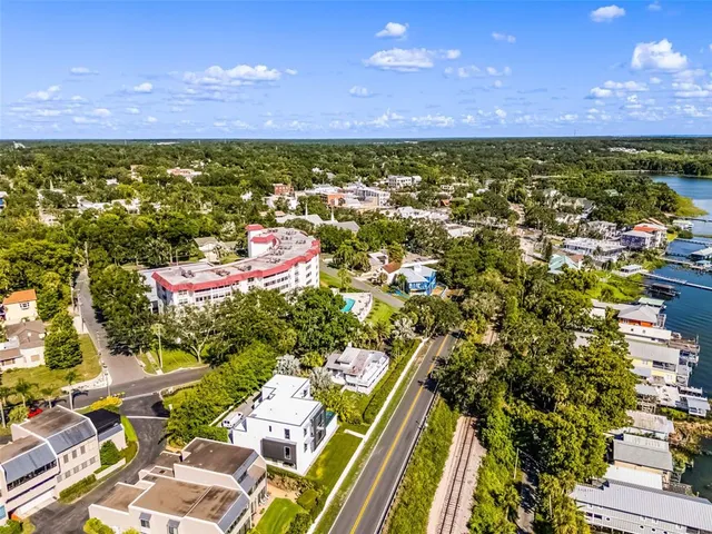a view of a city with an ocean view