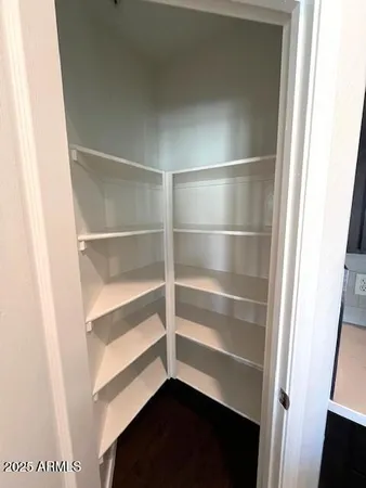 a view of walk in closet with empty racks