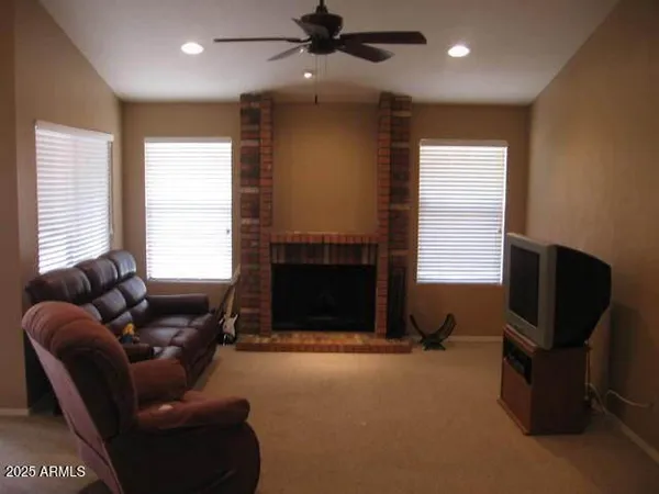 a living room with furniture window and a fireplace