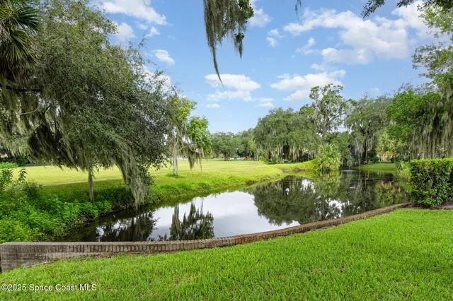 a view of a garden with a lake