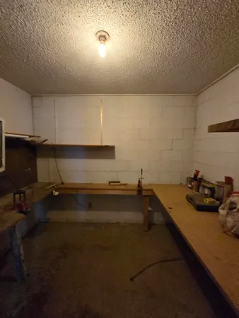 a view of an empty room with empty racks