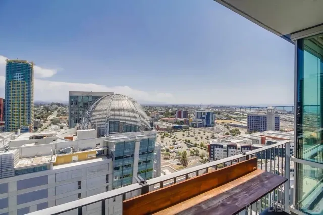 a balcony with city view