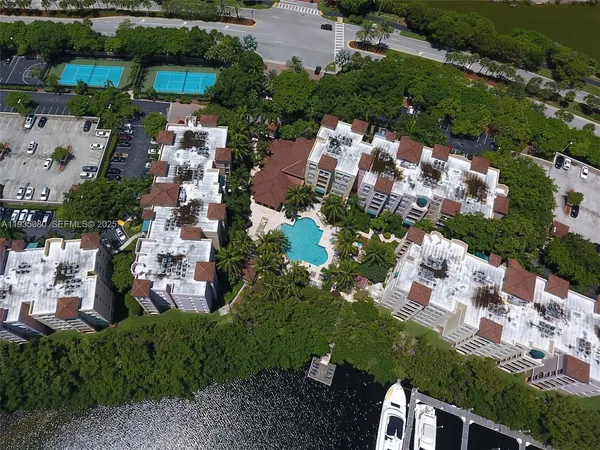 an aerial view of a house with a garden