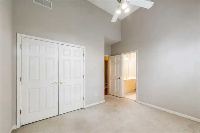 an empty room with a bathroom