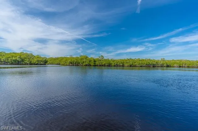 a view of a lake with houses in the back