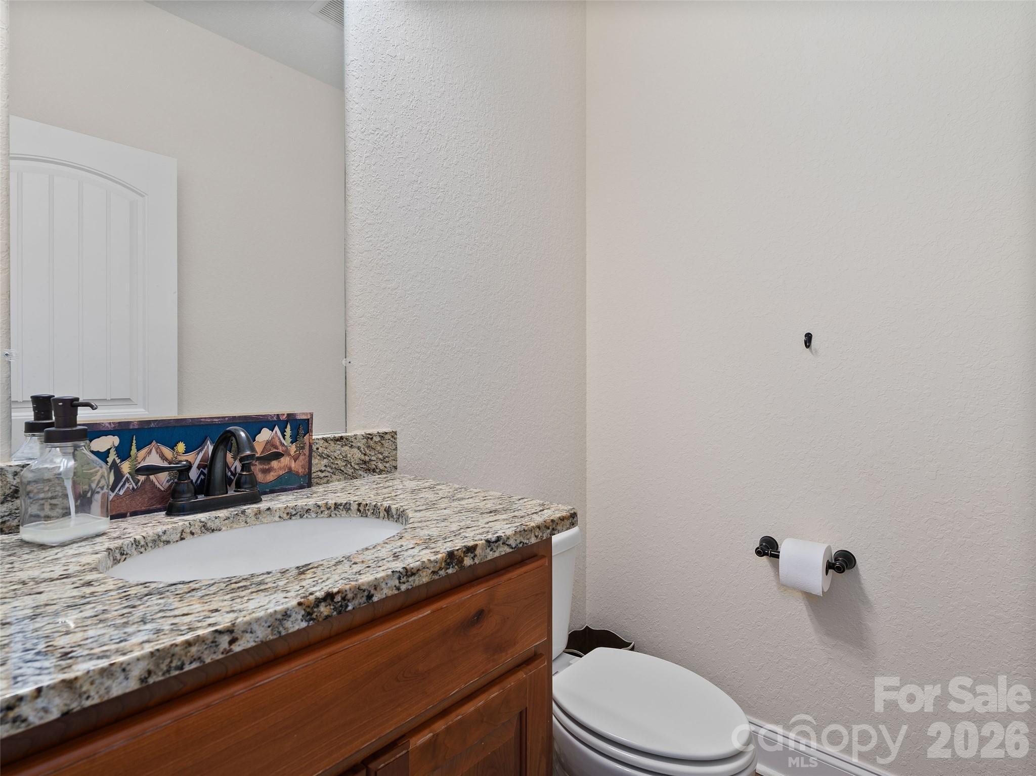 4823 Max Patch Road Clyde, NC 28721 - Photo 5 of 32 a bathroom with a granite countertop sink mirror vanity and toilet