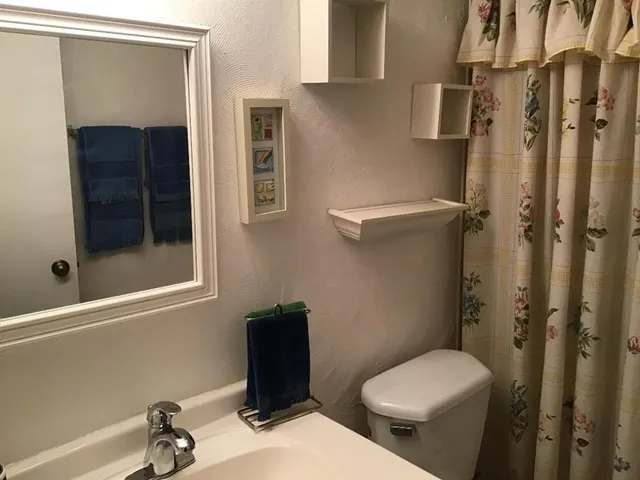 a bathroom with a toilet a sink and shower