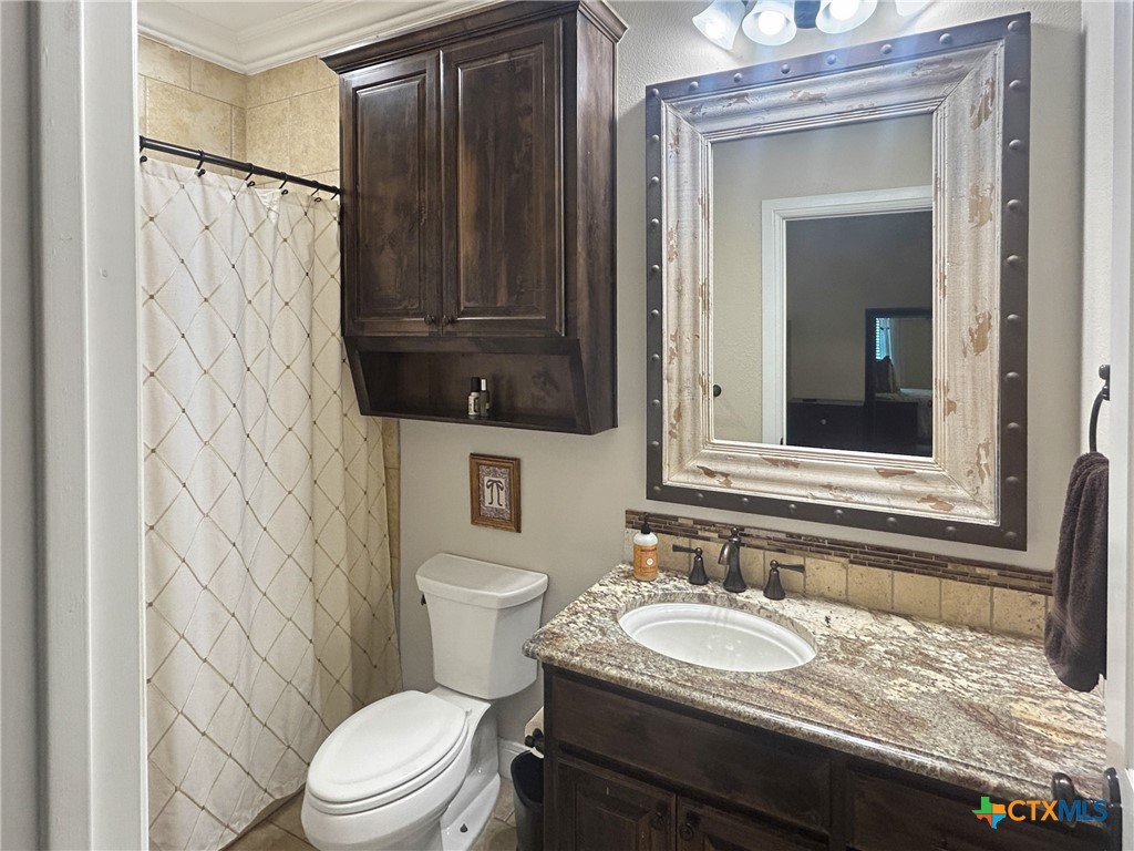1747 Cr 139 Loop Cameron, TX 76520 - Photo 19 of 42 a bathroom with a granite countertop sink toilet and mirror