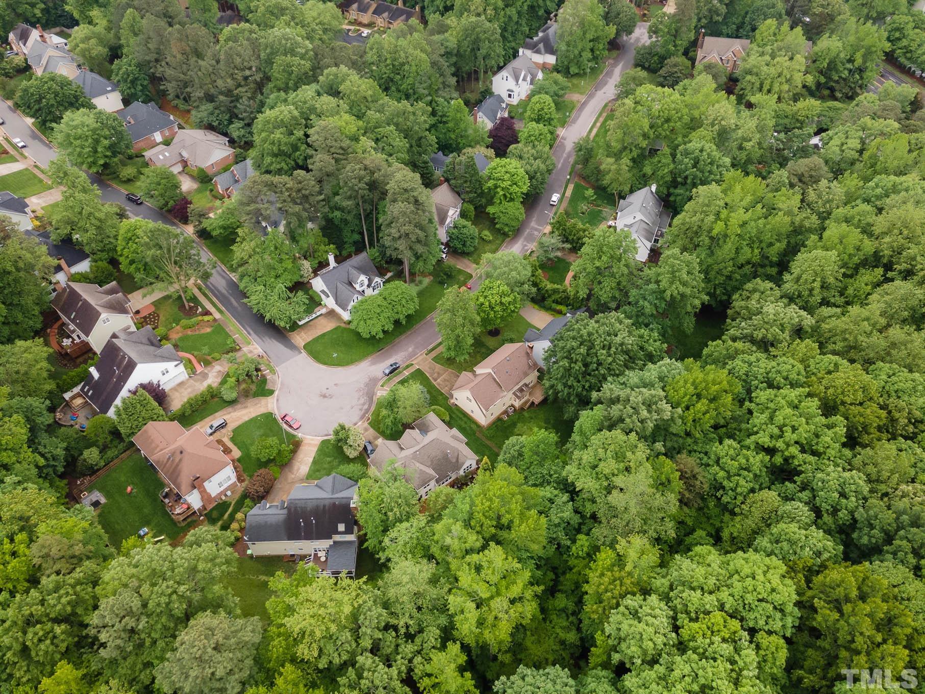 8121 Glenbrittle Way Raleigh, NC 27615 - Photo 34 of 35 an aerial view of residential house with outdoor space and trees all around