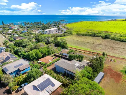 an aerial view of residential houses with outdoor space
