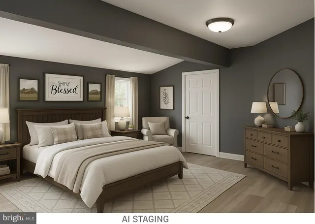 a bedroom with a bed and a dresser