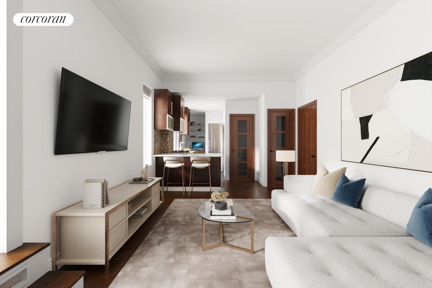 220 Madison Avenue, Unit PHC Manhattan, NY 10016 - Photo 4 of 15 a living room with furniture and a flat screen tv