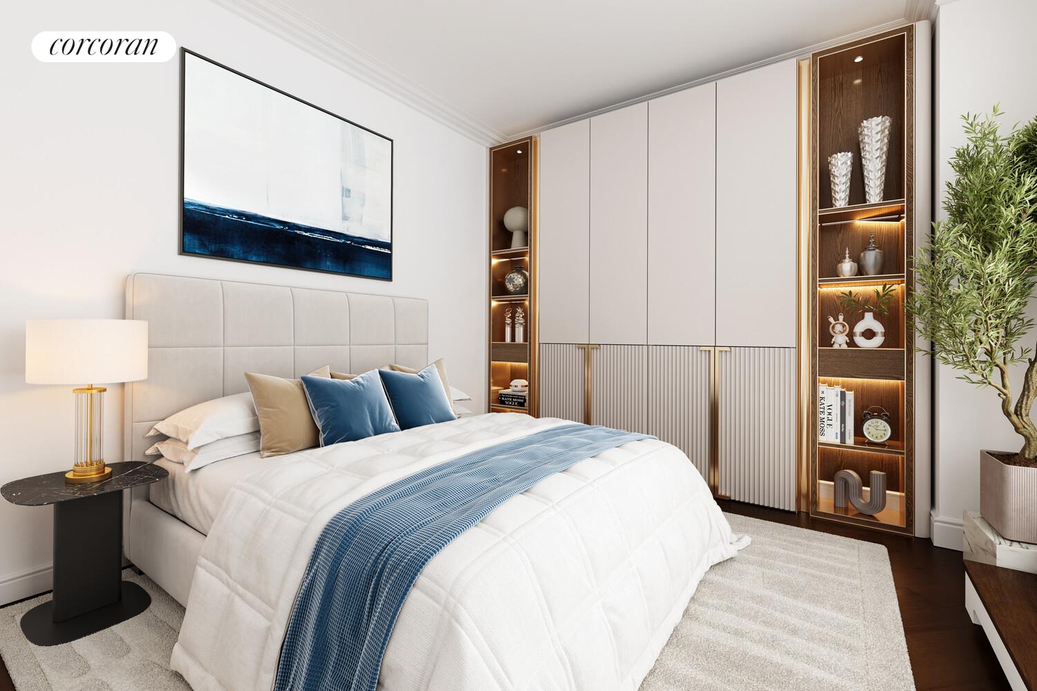 220 Madison Avenue, Unit PHC Manhattan, NY 10016 - Photo 8 of 15 a bedroom with a bed and a wall painting