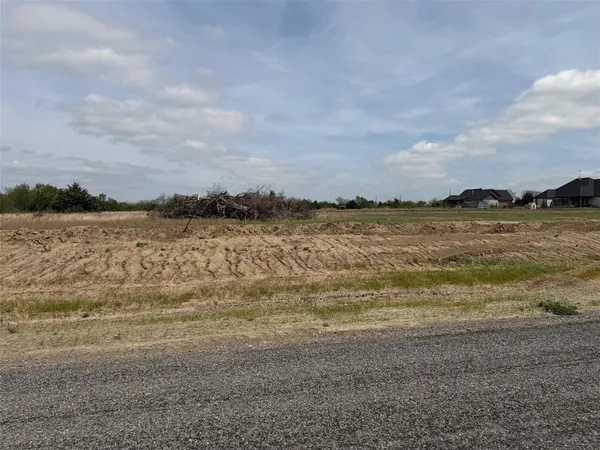 a view of a dry yard with wooden fence