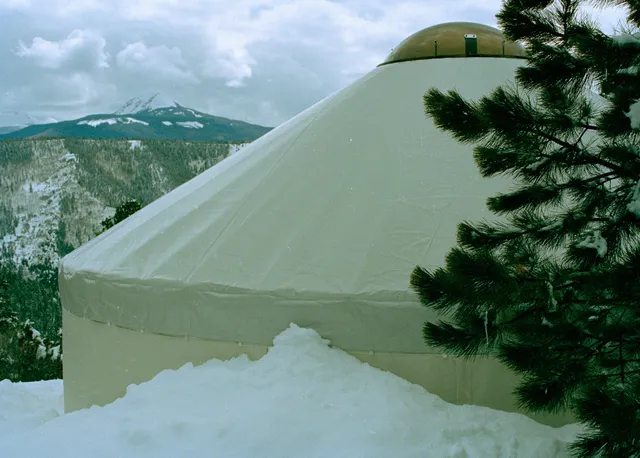 a view of a city with mountains in the background