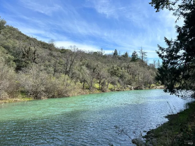 a view of a field with an trees