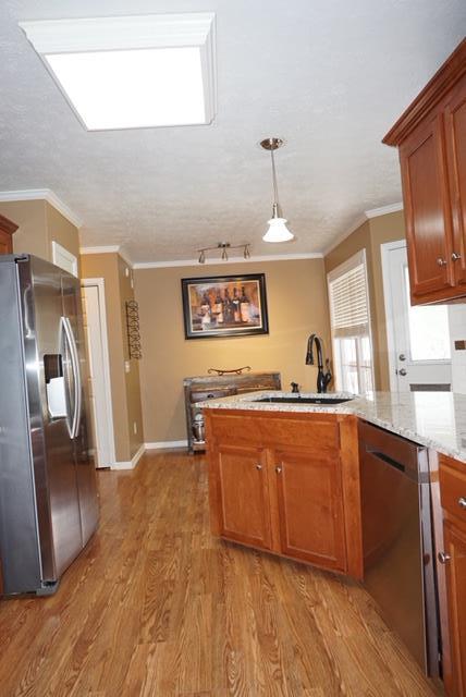 New Granite, stainless appliances and sink. 