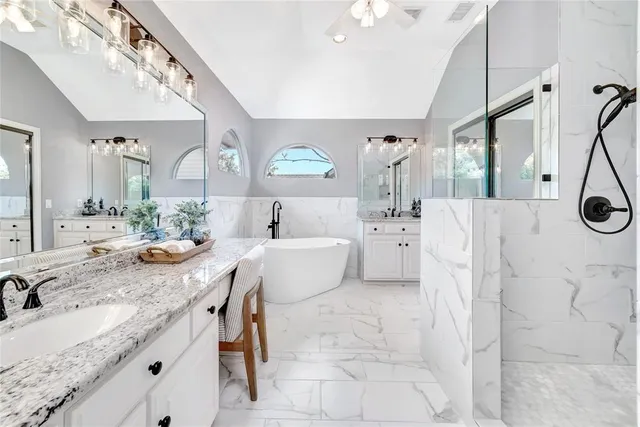 a view of a garden with a patio