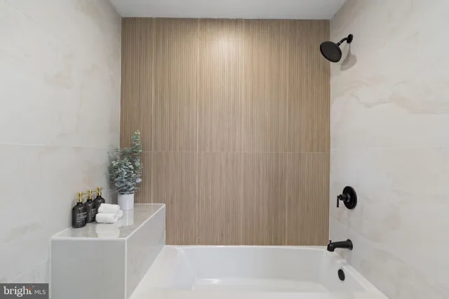 a bathroom with a bathtub