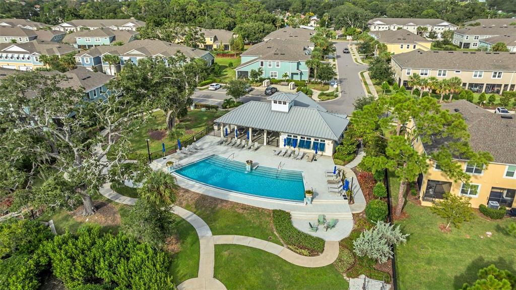 4007 Palm Key Avenue Oldsmar, FL 34677 - Photo 27 of 30 an aerial view of a swimming pool with a yard and lake view
