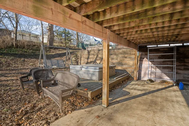 a view of porch with seating space