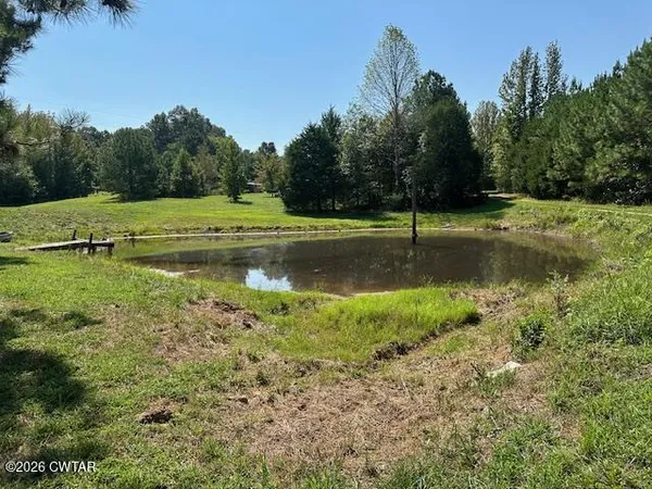 a view of a golf course with a lake view