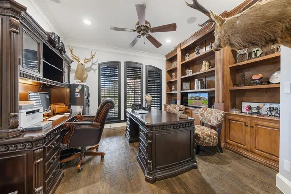 a workspace with furniture