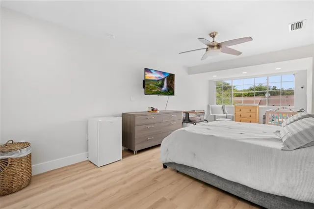 a bed room with a bed and a television