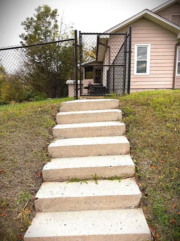 a view of a chandelier in a room