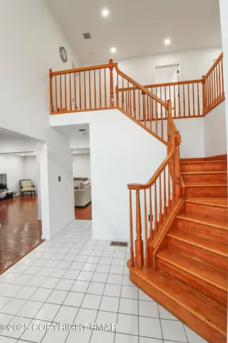 a hallway with a large window