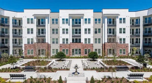 a front view of a multi story building