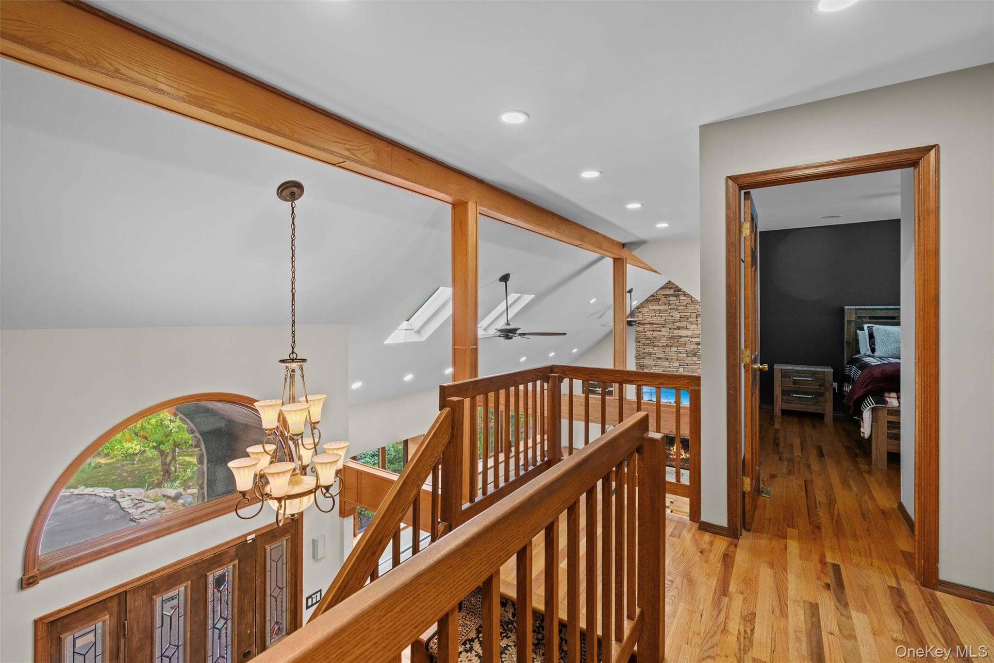 1775 Plank Rd Section A Forestburgh, NY 12777 - Photo 16 of 50 Hall featuring an upstairs landing, a chandelier, light wood-style flooring, and recessed lighting