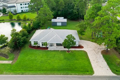 an aerial view of a house