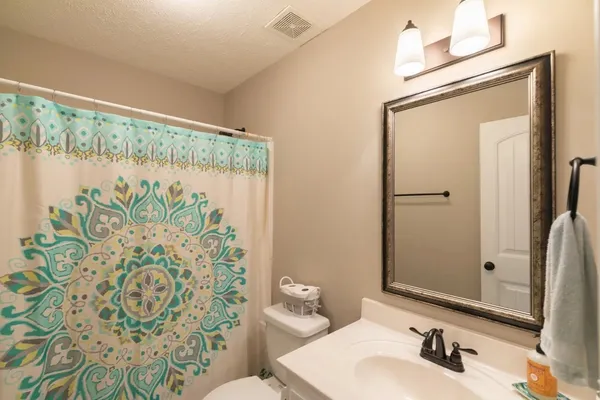 a bathroom with a sink a mirror and a toilet