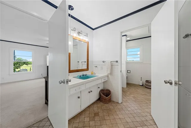 a view of a lake with a city