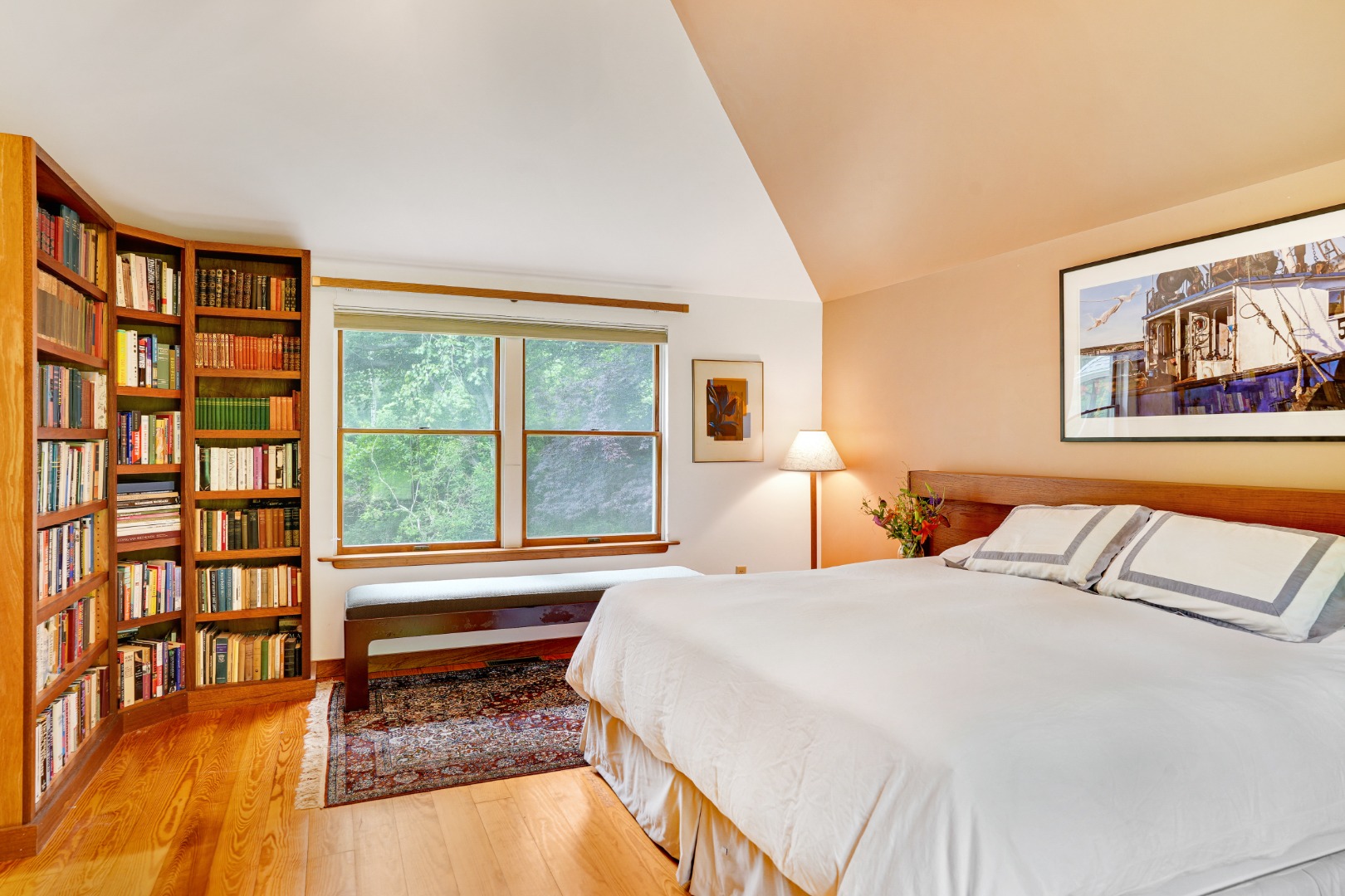 174 Middle Road Chilmark, MA 02535 - Photo 16 of 40 a bedroom with a bed and a large window with outer view