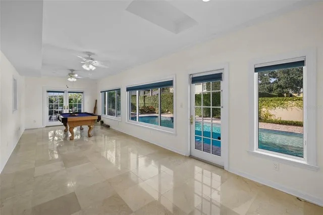 a view of a room with a large window