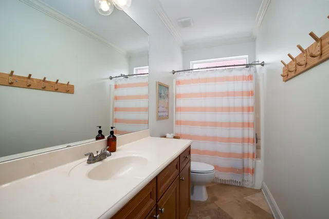 a bathroom with a sink toilet vanity and shower