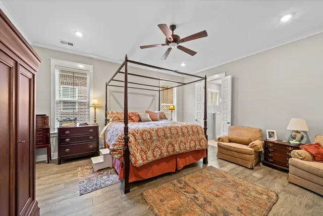 a bedroom with a bed and furniture