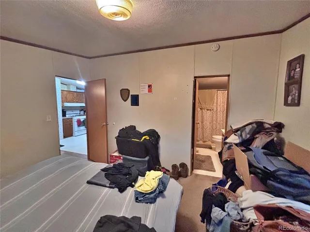 a living room with furniture and a bed