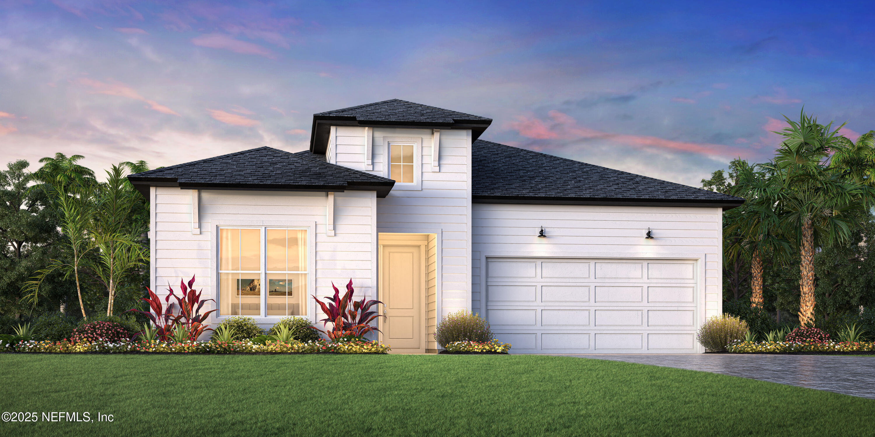 a front view of a house with a garden