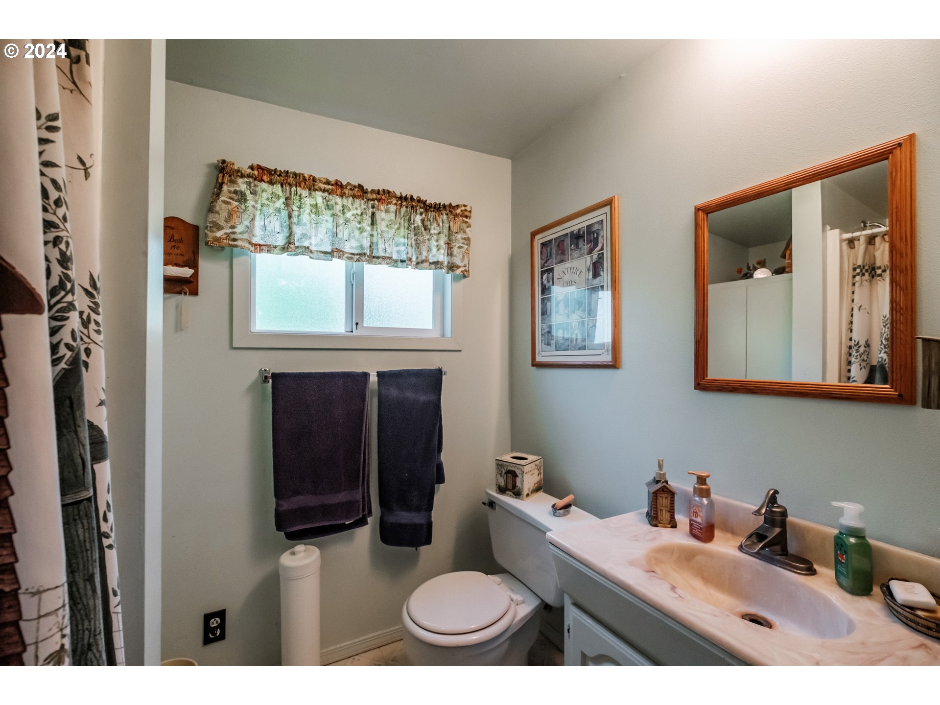 8560 Southeast Wallace Road Dayton, OR 97114 - Photo 40 of 48 a bathroom with a toilet sink and mirror