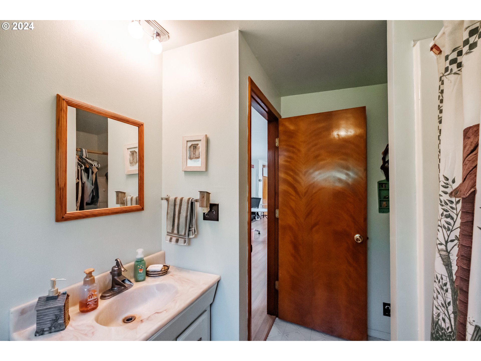 8560 Southeast Wallace Road Dayton, OR 97114 - Photo 41 of 48 a bathroom with a sink and a mirror
